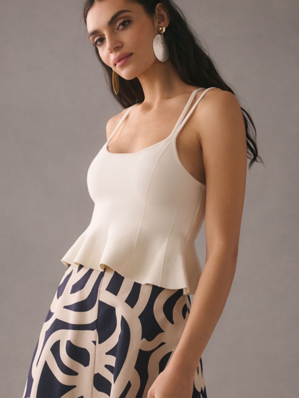 Anthropologie Maeve Bustier Peplum Tank in Cream